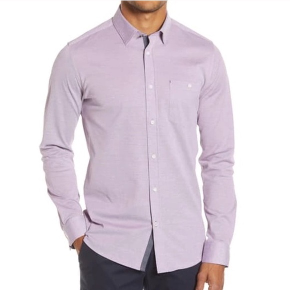 Ted Baker Broader Button Up Shirt Mens Size 4 US L Purple Slim Fit Jersey - Picture 1 of 6